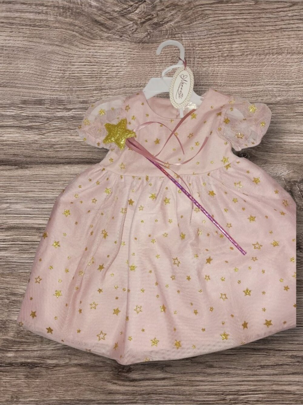 NWT Nanette Baby Girl Pink Gold Star Fairy Dress w/Wand Size 24M
